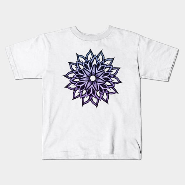 Flower Mandala Blue Violet Abstract Art Kids T-Shirt by Boriana Giormova